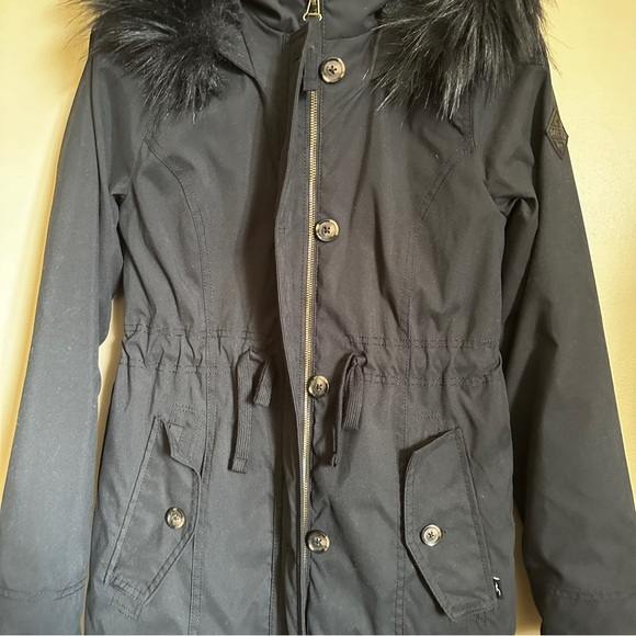 NWT Hollister black hooded faux fur parka jacket - Picture 2 of 6